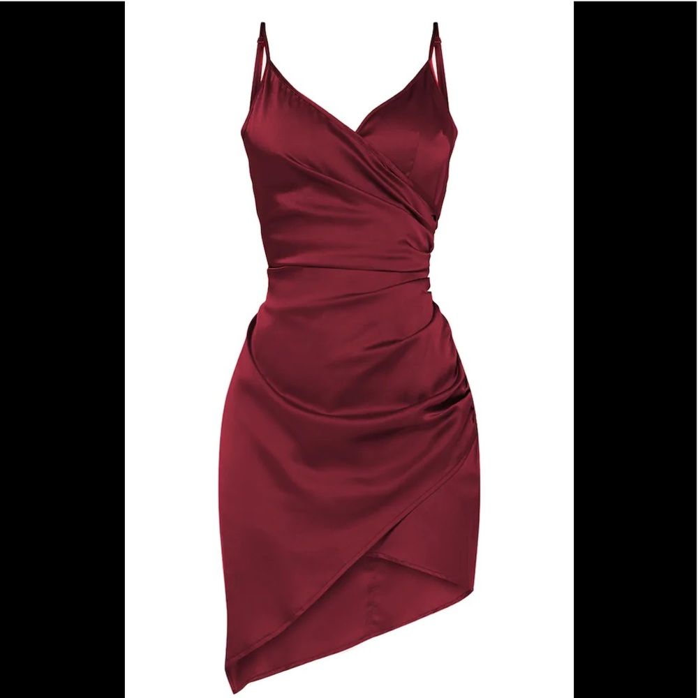 Burgundy Satin Wrap Dress